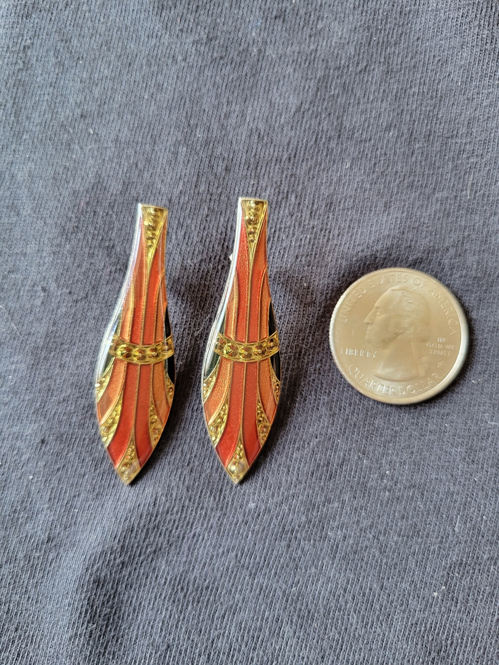 Gold-Tone Orange Enamel Drop Earrings